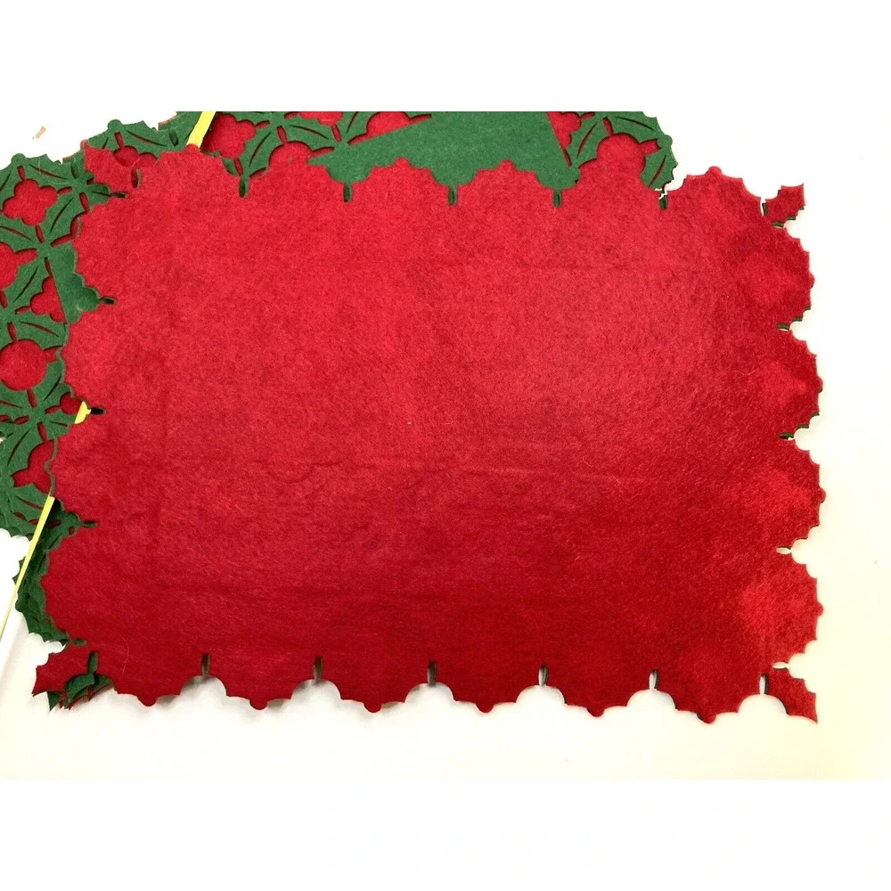 Six Vtg Laser Cut Pier One Felt Placemats‎ Red & White 13 X 18 